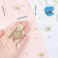 真鍮製カラフルエナメルコネクターチャーム6個  長持ちメッキ  鉄製スプリットリング6個付き。  フラワーリンク付きフラットラウンド  18KGP本金メッキ  リンクコネクター：15x20x1.7mm  穴：1.2mm  リング：4x14mm  内径: 3.3mm&nbsp;FIND-CN0001-24