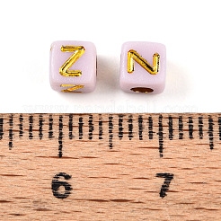 メッキアクリルビーズ  文字付きのキューブ  ゴールドライン入り  文字Z  4.5x4.5x4.5mm  穴：2mm  約6250個/500g&nbsp;OACR-N140-01H-Z