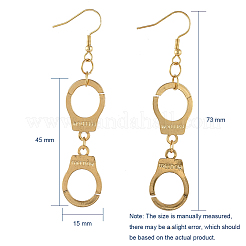 ダングルピアス  304ステンレススチールピアスフック  言葉の自由と手錠形状  ゴールドカラー  73mm&nbsp;EJEW-JE03858-01