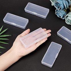 クリアプラスチックビーズ収納ケース  ヒンジ付き蓋付き  フリップカバー  長方形  ホワイト  10.1x4.5x1.8cm  インナーサイズ：9.7x4.1センチメートル&nbsp;CON-WH0074-59