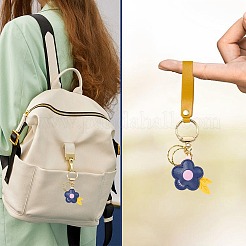 DIY 花模様のイミテーションレザーキーホルダー作りキット  合金留め具と鉄製スプリットキーリング付き  ブラック  165mm&nbsp;DIY-SZ0010-63A