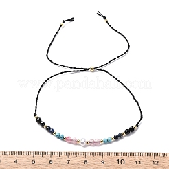 ファセット加工のラウンドターコイズと天然ローズクォーツとラピスラズリの編み込みビーズブレスレット  女性用模造真珠ビーズジュエリー  真鍮のビーズで  内径：7/8~3-5/8インチ（2.25~9.35cm）&nbsp;BJEW-F493-09G-01