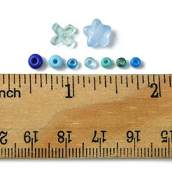 ガラスビーズ付きベーキングペイントガラスラウンドシードビーズ  ブルー  3~8x2~5mm  穴：0.9~1.2mm&nbsp;SEED-FS0001-23