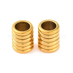 304ステンレススチールビーズ  スジ入りビーズ  イオンプレーティング（ip）  コラム  ゴールドカラー  9x10.5mm  穴：6mm&nbsp;STAS-E039-34