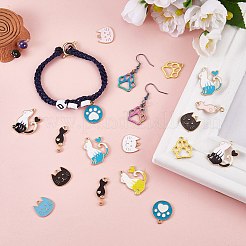 32本16スタイルアロイエナメルペンダント  クマの足跡 & 猫 & デビルズクローのフラットラウンド  ミックスカラー  16~26.5x8.5~21x1~2mm  2個/スタイル&nbsp;ENAM-SZ0003-11