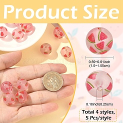 20個4スタイルの透明なつや消しアクリルビーズ  フルーツで丸く  混合図形  15~15.5mm  穴：2.5mm  5個/スタイル&nbsp;FACR-YW0001-12