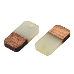 ツートン透明レジン＆ウォールナットウッドペンダント  ワックス  長方形  淡いチソウ  20.5x10x3~4mm  穴：2mm&nbsp;RESI-S384-008A-B05