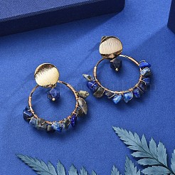 真鍮製ダングルスタンドピアス  チップ天然宝石ビーズ付き  真鍮とプラスチックのピアスバックキャッチ  46.5mm  ピン：0.7mm&nbsp;EJEW-JE04163