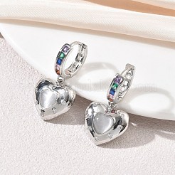 真鍮製マイクロパヴェキュービックジルコニアとキャッツアイビーズのハート型フープピアス  ラックめっき  長持ちメッキ  カドミウムフリー＆鉛フリー  プラチナ  27.5x15.5mm&nbsp;KK-CBAD9DF-01P-D