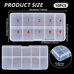10個10グリッドプラスチックグリッドビーズコンテナ  長方形  ホワイトスモーク  18x9.15x3.3cm  内径：4.15x3.2のCM&nbsp;CON-GO0001-05