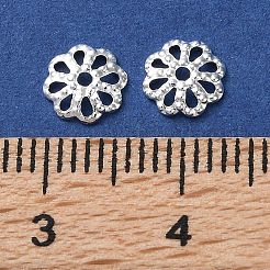 メッキ真鍮ビーズキャップラック  長持ちメッキ  鉛フリー＆カドミウムフリー  8枚の花びら  花  銀  6x1mm  穴：1mm&nbsp;KK-F090-21S-01