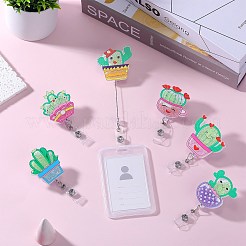 ラインストーン流砂効果アクリル & ABS プラスチックバッジリール  格納式バッジホルダー  ディープスカイブルー  101mm  サボテン：52x47.5mm&nbsp;AJEW-SZ0002-48D