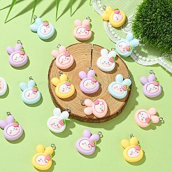 25 個 5 色不透明樹脂動物ペンダント  プラチナメッキの鉄製ループが付いたキュートなウサギのチャーム  ミックスカラー  26.5x17.5x6.5mm  穴：2mm  5個/カラー&nbsp;RESI-CJ0003-76