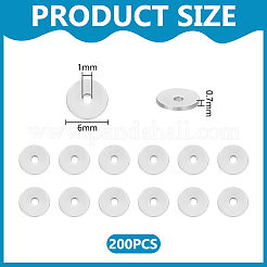 304ステンレススチールスペーサービーズ200個  フラットラウンド/ディスク  ステンレス鋼色  6x0.7mm  穴：1mm&nbsp;STAS-UN0059-51