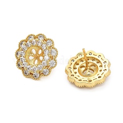 フラワー真鍮マイクロパヴェクリアキュービックジルコニアスタッドピアス金具  片穴パーツ用  18KGP本金メッキ  14mm  ピン：0.7x11mm / 0.9mm&nbsp;KK-D102-07G