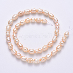 天然養殖淡水パールビーズ連売り  ライス  桃パフ  7~13x7~8mm  穴：0.8mm  約32~40個/連  12.99インチ&nbsp;PEAR-N012-07G