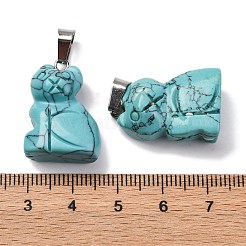 合成ターコイズペンダント  201ステンレススチール製金具付き  猫  24~25x15~16x9~10mm  穴：4.5x7mm&nbsp;G-B127-08P-01