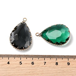 K9ガラスチャーム  ゴールデントーン真鍮パーツ  多面カット  ドロップ  ミックスカラー  29~30x19x6~8.5mm  穴：2mm&nbsp;GLAA-Q069-06