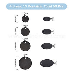 60個3スタイル304ステンレススチールペンダント  空白のスタンピングタグ  フラットラウンド  電気泳動黒  8~15x1mm  穴：1.2~1.5mm  15個/スタイル&nbsp;FIND-FH0006-10