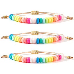 ポリマークレイビーズ編みビーズブレスレット（女性用）3個  フラットラウンド  カラフル  11.02インチ（28cm）&nbsp;NL7584-1