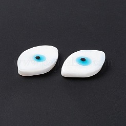手作りのナザールボンジュウランプワーク カボション  馬の目  ホワイト  21~22x13~13.5x3.5mm&nbsp;LAMP-F025-06B
