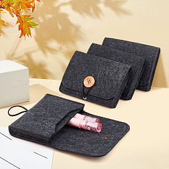 ボタン付きフェルトジュエリー収納バッグ5個  ピアス用  リング  ネックレス  長方形  ブラック  10.3x13.5x3.2cm&nbsp;ABAG-BC0001-71A
