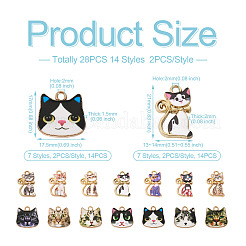 28個14スタイルプリントアロイペンダント  エナメル  ライトゴールド  猫  ミックスカラー  17~21x13~17.5x1.5~2mm  穴：2mm  2個/スタイル&nbsp;FIND-BG0001-04