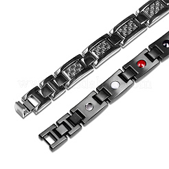 ステンレス鋼パンサーチェーン時計バンドブレスレット  炭素繊維  ガンメタ色  ブラック  9インチ（23cm）&nbsp;JB660A