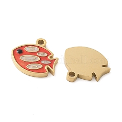 304ステンレススチールエナメルチャーム  魚のチャーム  14KGP本金メッキ  9.5x9.5x1.5mm  穴：1.2mm&nbsp;STAS-L022-166G-02