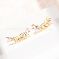真鍮製パヴェキュービックジルコニアスタッドクローラーピアス  馬の目  18KGP本金メッキ  カドミウムフリー＆鉛フリー  長持ちメッキ  ラックめっき  透明  18x7x7.5mm&nbsp;KK-CBAA351-09G