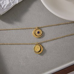 天然ラピスラズリ、304ステンレススチール製、回転する太陽と月のペンダントネックレス（女性用）  18KGP本金メッキ  17.17インチ（43.6cm）&nbsp;GG-CBA210F-03G