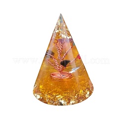 オルゴナイトピラミッド樹脂エネルギー発生器  レイキ混合宝石チップと銅線付き生命の木、自宅オフィスのデスク装飾用  50mm&nbsp;PW-WG906B0-02