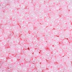 不透明色光沢ガラスシードビーズ  丸い穴  ピーナッツ  ピンク  3.5x6x3.5mm  穴：0.8mm  約100個/10g&nbsp;X1-SEED-K010-04G