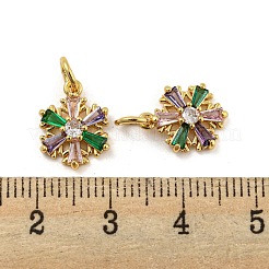 真鍮マイクロペーブカラフルな立方ジルコニアペンダント  カドミウムフリー＆ニッケルフリー＆鉛フリー  花  18KGP本金メッキ  13x9.5x3x2.5mm  穴：5mm&nbsp;KK-G490-24G