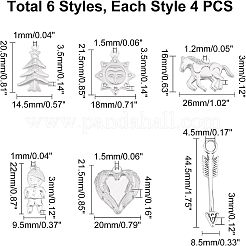 24個6スタイル304ステンレススチールペンダント  混合図形  ステンレス鋼色  4個/スタイル&nbsp;STAS-UN0022-45