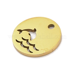 ステンレススチールチャーム201個  レーザー切断  フラットラウンド、イルカチャーム付き  ゴールドカラー  12x1mm  穴：1.5mm&nbsp;STAS-U016-11G