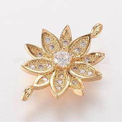 真鍮製マイクロパヴェキュービックジルコニアコネクター  花  ミックスカラー  20.5x14x3.5mm  穴：1mm&nbsp;ZIRC-K061-57