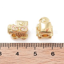 列車ラックメッキ真鍮エナメルビーズ  カドミウムフリー＆鉛フリー  長持ちメッキ  18KGP本金メッキ  10.5x11.5x10mm  穴：3mm&nbsp;KK-G512-07B-G