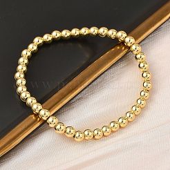 男性女性のための真鍮ラウンド ビーズ ストレッチ ブレスレット  ラックめっき  長持ちメッキ  鉛フリー＆カドミウムフリー  18KGP本金メッキ  1/4インチ（0.5cm）  内径：1-7/8インチ（4.7cm）&nbsp;BJEW-B148-05C-G
