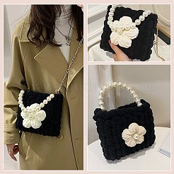 DIY巾着織りキット  太い糸も含めて  磁気クラスプ  メッシュシート  かぎ針  ブラック  16x17~18x6cm&nbsp;DIY-WH0304-727B