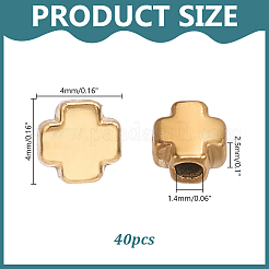 304ステンレススチールビーズ40個  クロス  18KGP本金メッキ  4x4x2.5mm  穴：1.4mm&nbsp;STAS-HY0002-06G