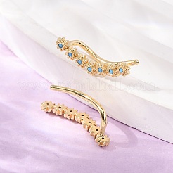 真鍮マイクロペーブキュービックジルコニアスタッドクローラーイヤリング  花  18KGP本金メッキ  カドミウムフリー＆鉛フリー  長持ちメッキ  ラックめっき  ディープスカイブルー  18x5x7mm&nbsp;KK-CBAA351-18G-02