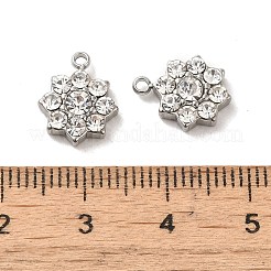 304ステンレススチールチャーム  ラインストーン付き  花  クリスタル  12x9.8x3.5mm  穴：1.4mm&nbsp;STAS-L022-264P-01