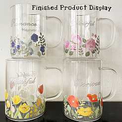ガラスカップ用のクリアフィルムの花のテーマの転写ステッカーをこすります  カップクラフト用の防水カップラップ転写デカール  ミックスカラー  700x500x0.3mm&nbsp;AJEW-WH0083-41