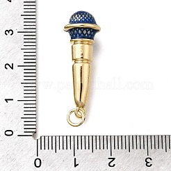 真鍮製エナメルペンダント  丸カン付き  マイクチャーム  18KGP本金メッキ  ミディアムブルー  30.5x10.5mm  穴：3.5mm&nbsp;X1-KK-Z125-14G-05