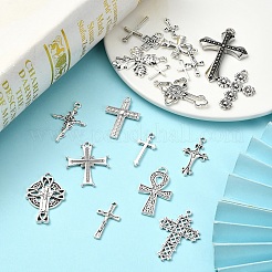 40pcs20スタイルチベットスタイルアロイペンダント  クロス  アンティークシルバー  18.5~50x10~34x1.5~4.5mm  穴：1.6~3mm  2個/スタイル&nbsp;TIBEP-YW0001-84