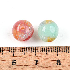 ツートンカラーの樹脂ビーズ  ラウンド  グリッターパウダー付き  ミックスカラー  10mm  穴：1.8~2mm&nbsp;RESI-N042-10mm-11
