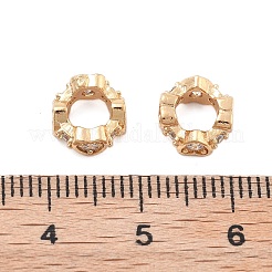 真鍮マイクロパヴェキュービックジルコニアロンデルヨーロピアンビーズ  ハートの大きな穴ビーズ  ニッケルフリー  18KGP本金メッキ  8x4mm  穴：4.8mm&nbsp;KK-B125-11G