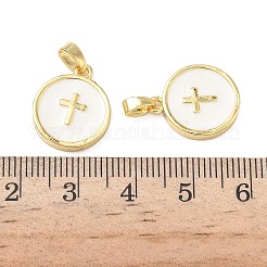 真鍮製エナメルペンダント  クロスチャームフラットラウンド  鉛フリー＆カドミウムフリー  長持ちメッキ  ラックめっき  ゴールドカラー  16.5x14x2.5mm  穴：4x2.5mm&nbsp;KK-L256-14G