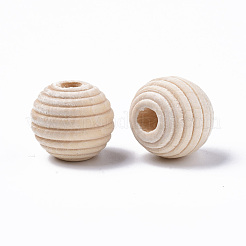 未完成の天然木ビーズ  ビービービーズ  漂白  染色されていない  ラウンド  古いレース  15mm  穴：4mm&nbsp;X-WOOD-R266-05